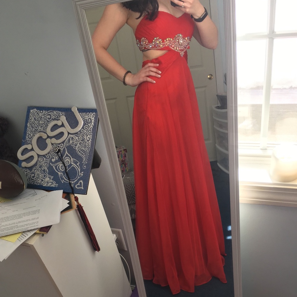 Aria Strapless Red Gown with Embellishments